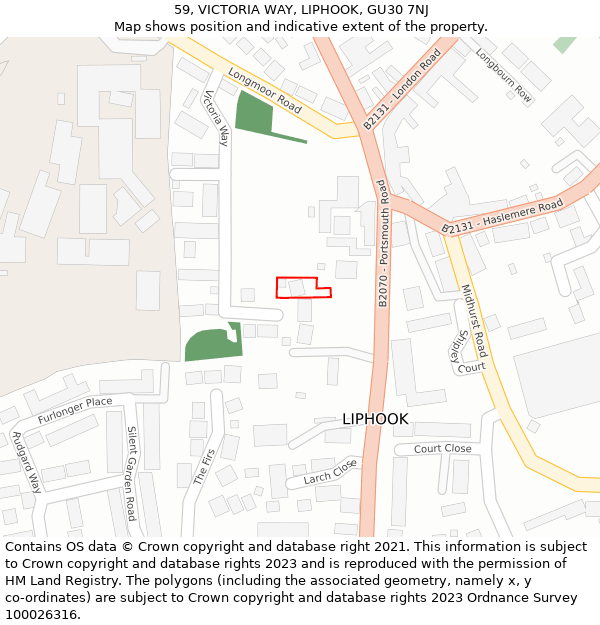 59, VICTORIA WAY, LIPHOOK, GU30 7NJ: Location map and indicative extent of plot