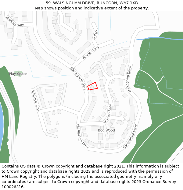 59, WALSINGHAM DRIVE, RUNCORN, WA7 1XB: Location map and indicative extent of plot