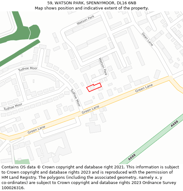 59, WATSON PARK, SPENNYMOOR, DL16 6NB: Location map and indicative extent of plot