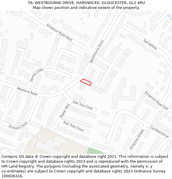 59, WESTBOURNE DRIVE, HARDWICKE, GLOUCESTER, GL2 4RU: Location map and indicative extent of plot