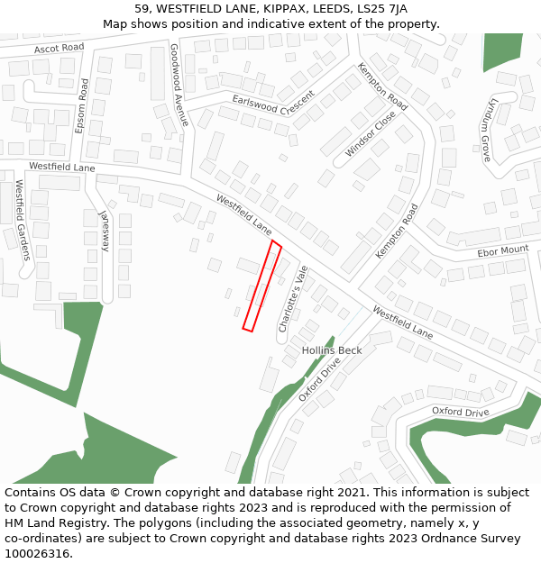 59, WESTFIELD LANE, KIPPAX, LEEDS, LS25 7JA: Location map and indicative extent of plot