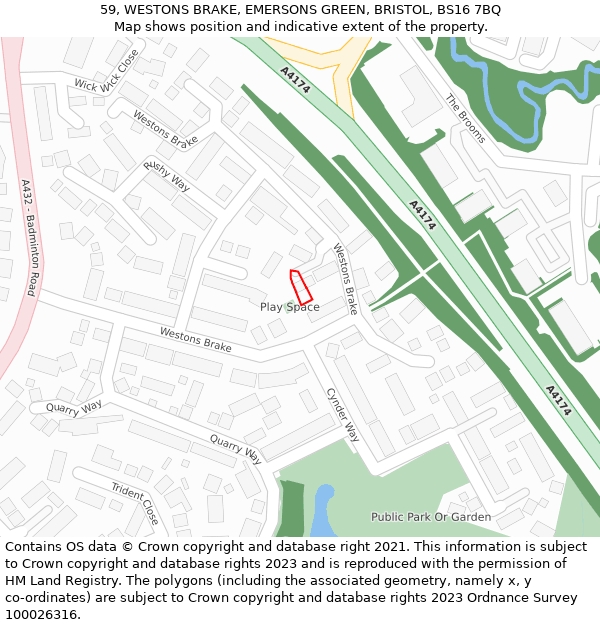 59, WESTONS BRAKE, EMERSONS GREEN, BRISTOL, BS16 7BQ: Location map and indicative extent of plot
