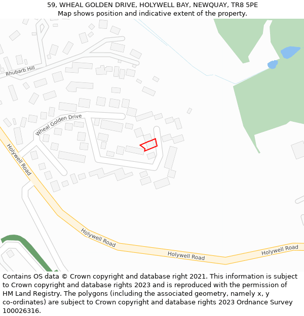 59, WHEAL GOLDEN DRIVE, HOLYWELL BAY, NEWQUAY, TR8 5PE: Location map and indicative extent of plot