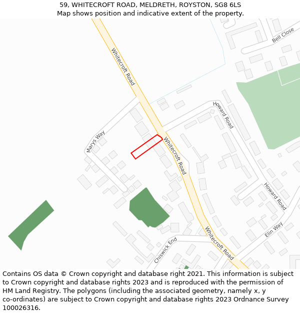 59, WHITECROFT ROAD, MELDRETH, ROYSTON, SG8 6LS: Location map and indicative extent of plot