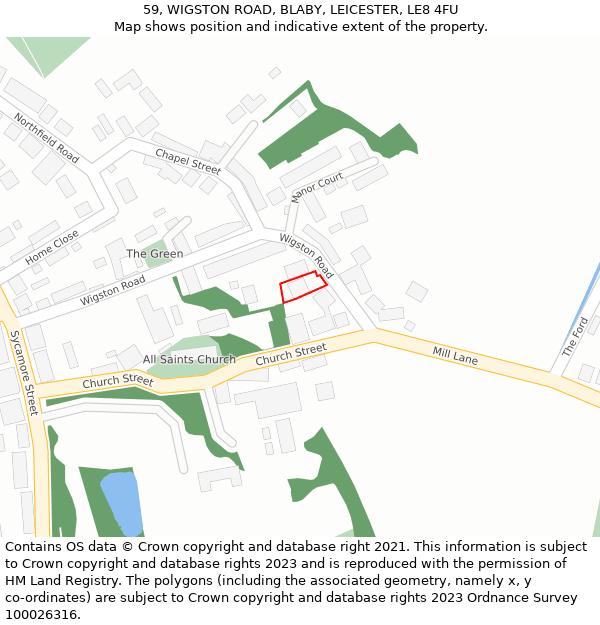59, WIGSTON ROAD, BLABY, LEICESTER, LE8 4FU: Location map and indicative extent of plot