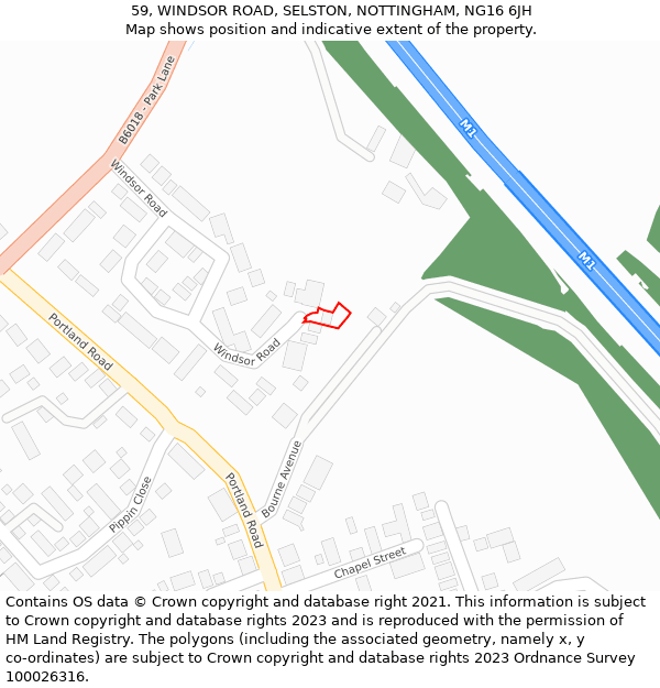 59, WINDSOR ROAD, SELSTON, NOTTINGHAM, NG16 6JH: Location map and indicative extent of plot