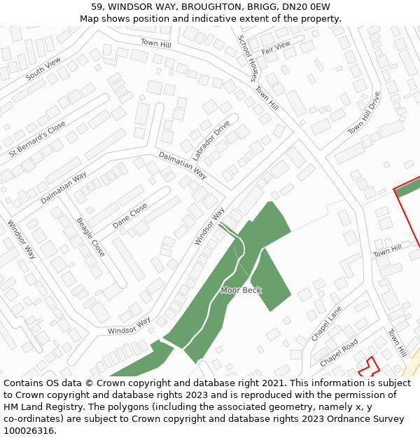 59, WINDSOR WAY, BROUGHTON, BRIGG, DN20 0EW: Location map and indicative extent of plot