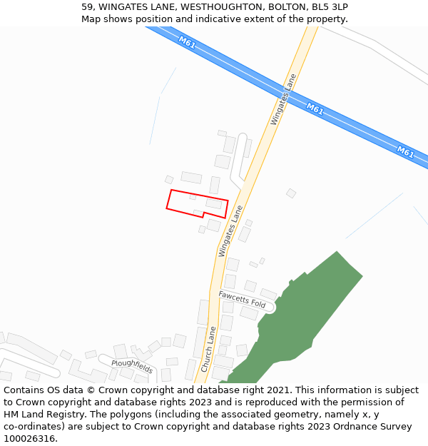 59, WINGATES LANE, WESTHOUGHTON, BOLTON, BL5 3LP: Location map and indicative extent of plot