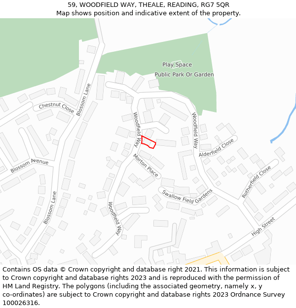 59, WOODFIELD WAY, THEALE, READING, RG7 5QR: Location map and indicative extent of plot