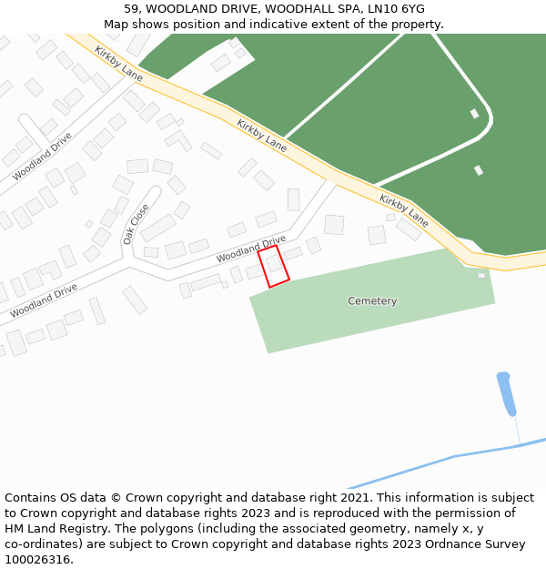 59, WOODLAND DRIVE, WOODHALL SPA, LN10 6YG: Location map and indicative extent of plot