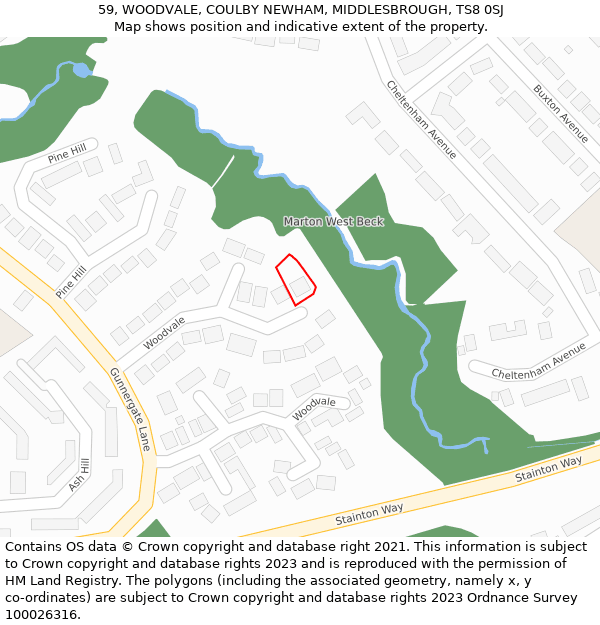 59, WOODVALE, COULBY NEWHAM, MIDDLESBROUGH, TS8 0SJ: Location map and indicative extent of plot