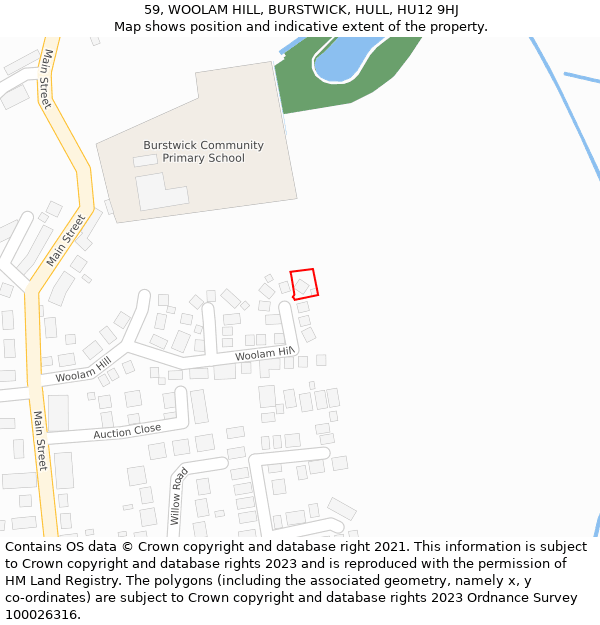 59, WOOLAM HILL, BURSTWICK, HULL, HU12 9HJ: Location map and indicative extent of plot