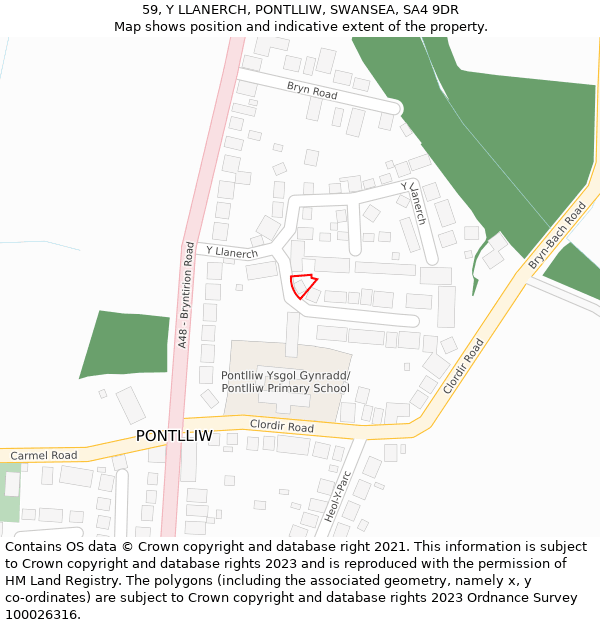 59, Y LLANERCH, PONTLLIW, SWANSEA, SA4 9DR: Location map and indicative extent of plot