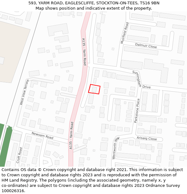 593, YARM ROAD, EAGLESCLIFFE, STOCKTON-ON-TEES, TS16 9BN: Location map and indicative extent of plot