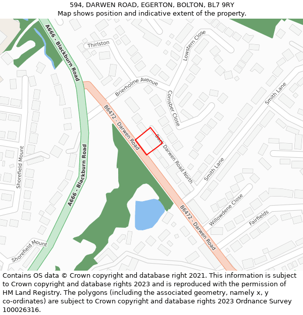 594, DARWEN ROAD, EGERTON, BOLTON, BL7 9RY: Location map and indicative extent of plot