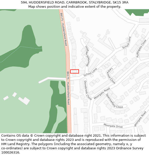 594, HUDDERSFIELD ROAD, CARRBROOK, STALYBRIDGE, SK15 3RA: Location map and indicative extent of plot