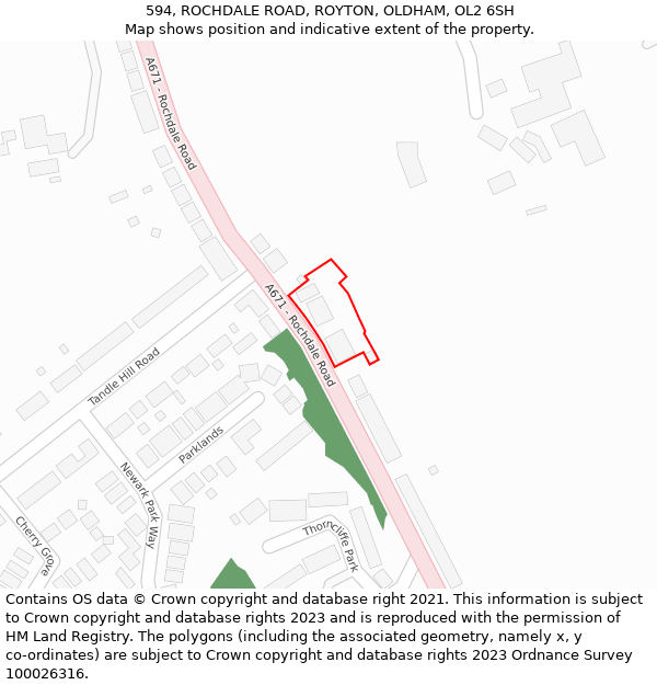 594, ROCHDALE ROAD, ROYTON, OLDHAM, OL2 6SH: Location map and indicative extent of plot