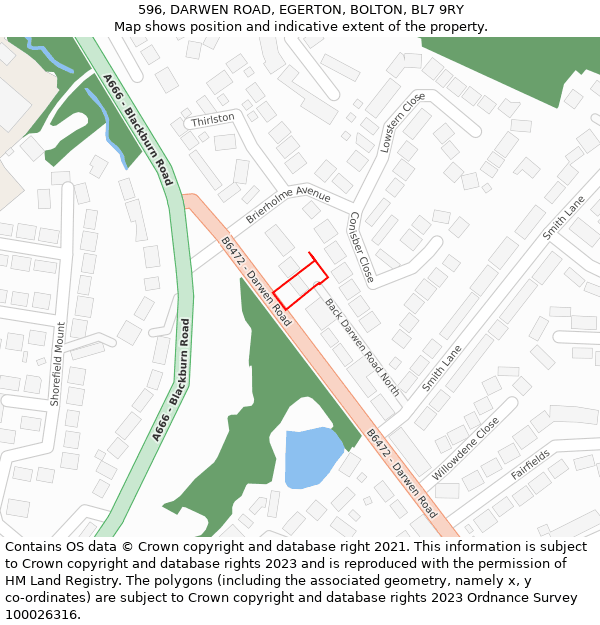 596, DARWEN ROAD, EGERTON, BOLTON, BL7 9RY: Location map and indicative extent of plot