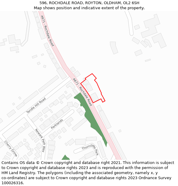 596, ROCHDALE ROAD, ROYTON, OLDHAM, OL2 6SH: Location map and indicative extent of plot