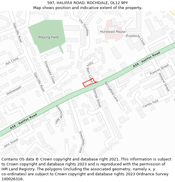 597, HALIFAX ROAD, ROCHDALE, OL12 9PY: Location map and indicative extent of plot