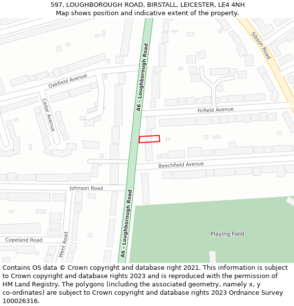 597, LOUGHBOROUGH ROAD, BIRSTALL, LEICESTER, LE4 4NH: Location map and indicative extent of plot