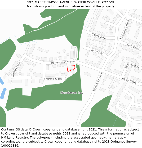 597, MARRELSMOOR AVENUE, WATERLOOVILLE, PO7 5GH: Location map and indicative extent of plot