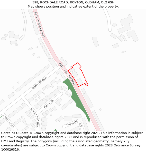 598, ROCHDALE ROAD, ROYTON, OLDHAM, OL2 6SH: Location map and indicative extent of plot