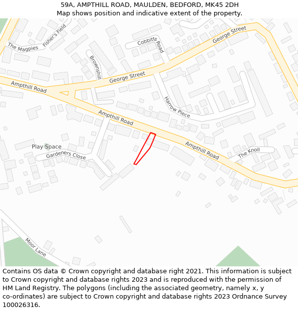 59A, AMPTHILL ROAD, MAULDEN, BEDFORD, MK45 2DH: Location map and indicative extent of plot