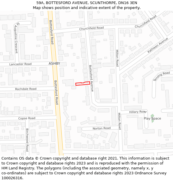 59A, BOTTESFORD AVENUE, SCUNTHORPE, DN16 3EN: Location map and indicative extent of plot