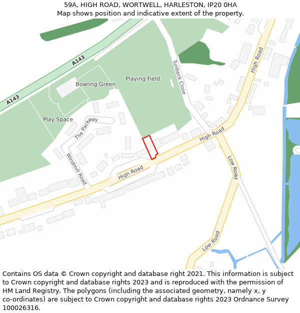 59A, HIGH ROAD, WORTWELL, HARLESTON, IP20 0HA: Location map and indicative extent of plot