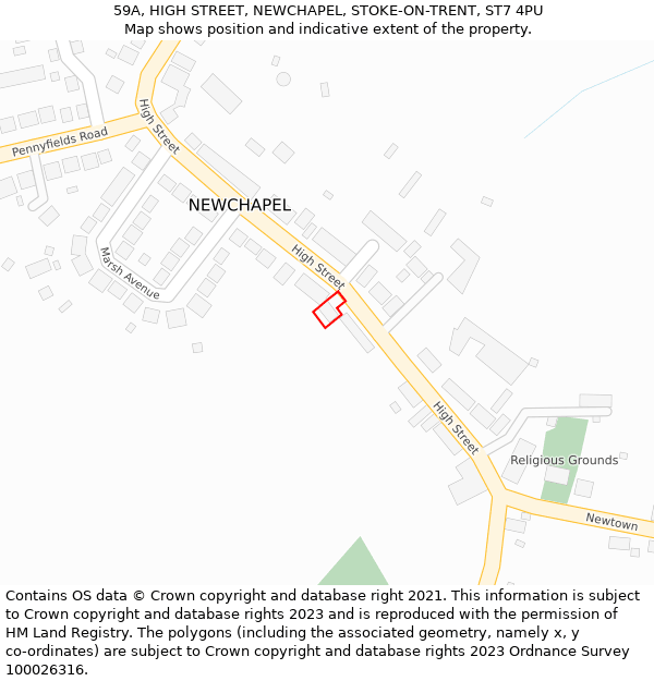 59A, HIGH STREET, NEWCHAPEL, STOKE-ON-TRENT, ST7 4PU: Location map and indicative extent of plot