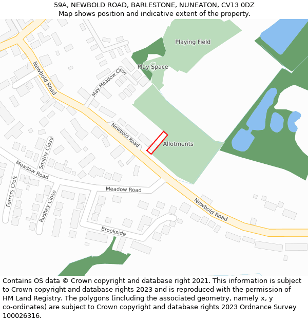 59A, NEWBOLD ROAD, BARLESTONE, NUNEATON, CV13 0DZ: Location map and indicative extent of plot