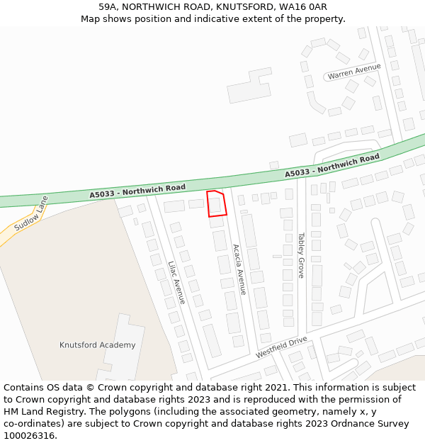 59A, NORTHWICH ROAD, KNUTSFORD, WA16 0AR: Location map and indicative extent of plot