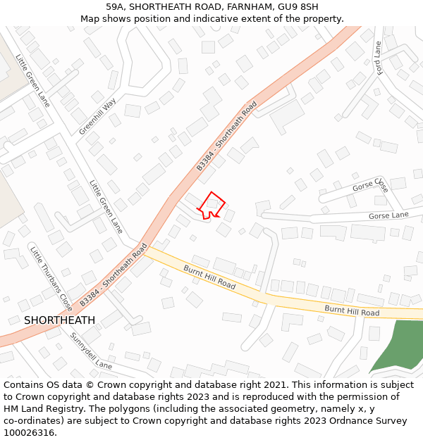 59A, SHORTHEATH ROAD, FARNHAM, GU9 8SH: Location map and indicative extent of plot