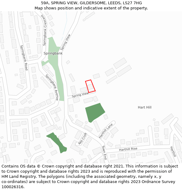 59A, SPRING VIEW, GILDERSOME, LEEDS, LS27 7HG: Location map and indicative extent of plot