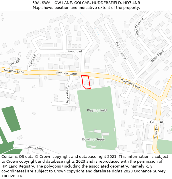 59A, SWALLOW LANE, GOLCAR, HUDDERSFIELD, HD7 4NB: Location map and indicative extent of plot