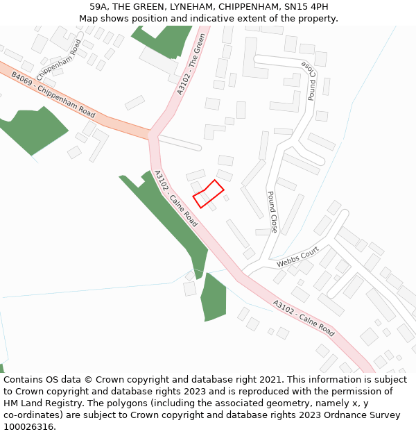 59A, THE GREEN, LYNEHAM, CHIPPENHAM, SN15 4PH: Location map and indicative extent of plot