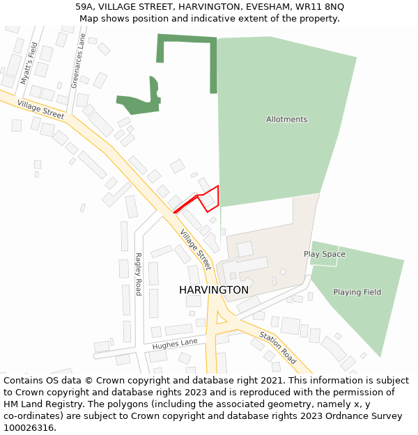 59A, VILLAGE STREET, HARVINGTON, EVESHAM, WR11 8NQ: Location map and indicative extent of plot