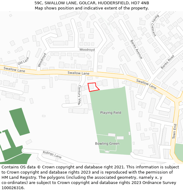 59C, SWALLOW LANE, GOLCAR, HUDDERSFIELD, HD7 4NB: Location map and indicative extent of plot