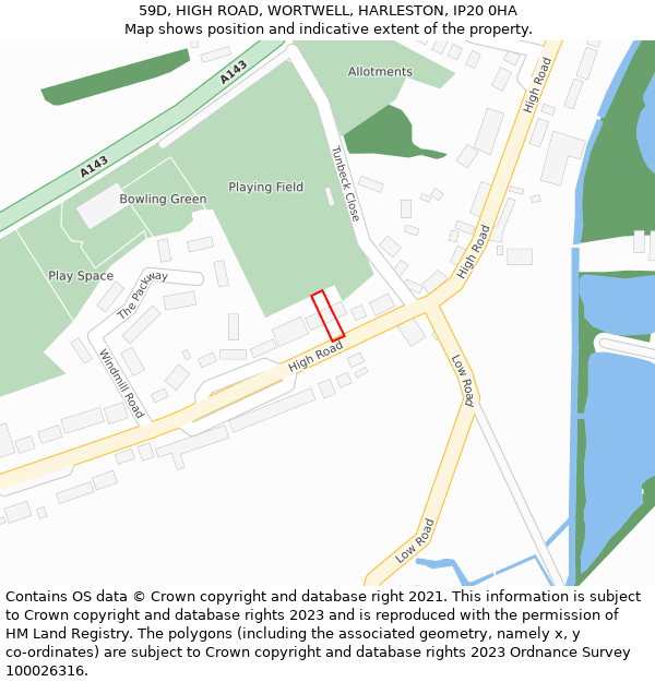 59D, HIGH ROAD, WORTWELL, HARLESTON, IP20 0HA: Location map and indicative extent of plot