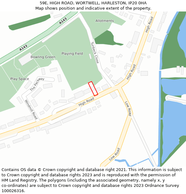 59E, HIGH ROAD, WORTWELL, HARLESTON, IP20 0HA: Location map and indicative extent of plot