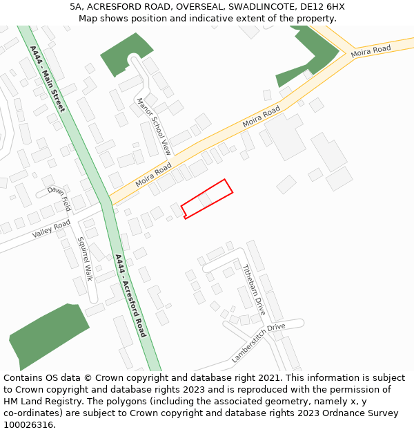 5A, ACRESFORD ROAD, OVERSEAL, SWADLINCOTE, DE12 6HX: Location map and indicative extent of plot