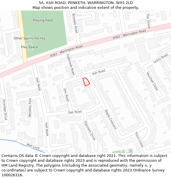5A, ASH ROAD, PENKETH, WARRINGTON, WA5 2LD: Location map and indicative extent of plot