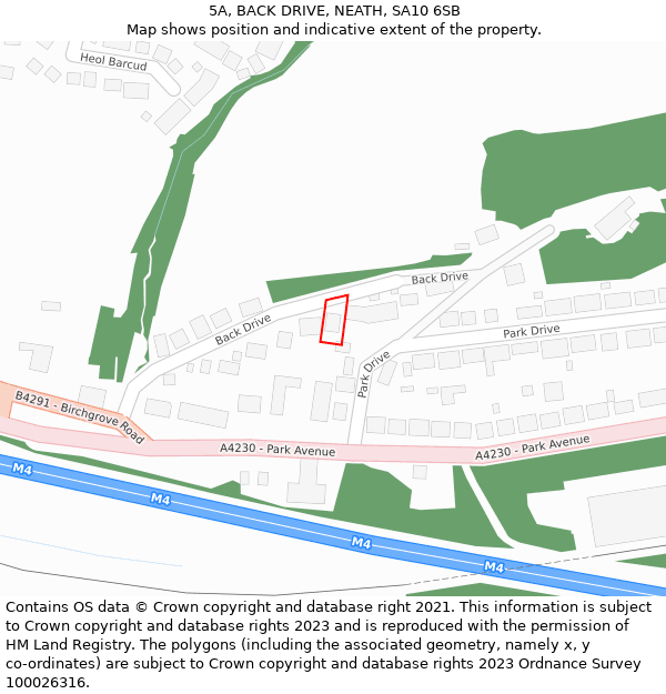 5A, BACK DRIVE, NEATH, SA10 6SB: Location map and indicative extent of plot