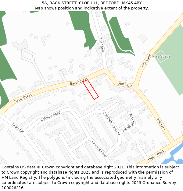 5A, BACK STREET, CLOPHILL, BEDFORD, MK45 4BY: Location map and indicative extent of plot