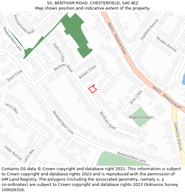 5A, BENTHAM ROAD, CHESTERFIELD, S40 4EZ: Location map and indicative extent of plot