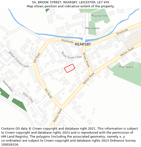 5A, BROOK STREET, REARSBY, LEICESTER, LE7 4YA: Location map and indicative extent of plot