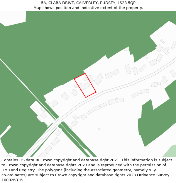 5A, CLARA DRIVE, CALVERLEY, PUDSEY, LS28 5QP: Location map and indicative extent of plot