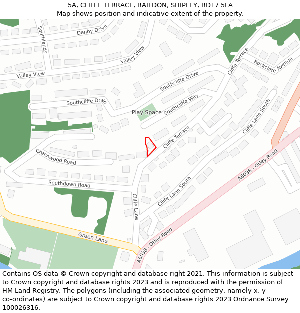 5A, CLIFFE TERRACE, BAILDON, SHIPLEY, BD17 5LA: Location map and indicative extent of plot