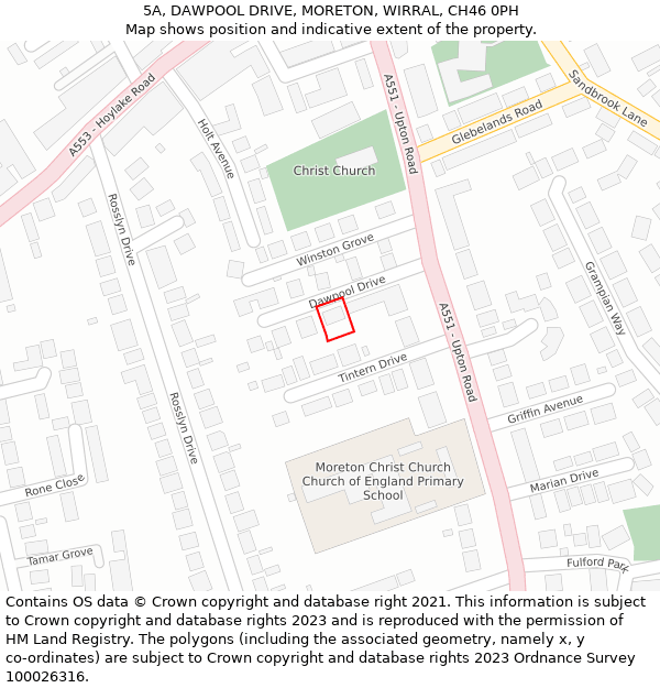 5A, DAWPOOL DRIVE, MORETON, WIRRAL, CH46 0PH: Location map and indicative extent of plot